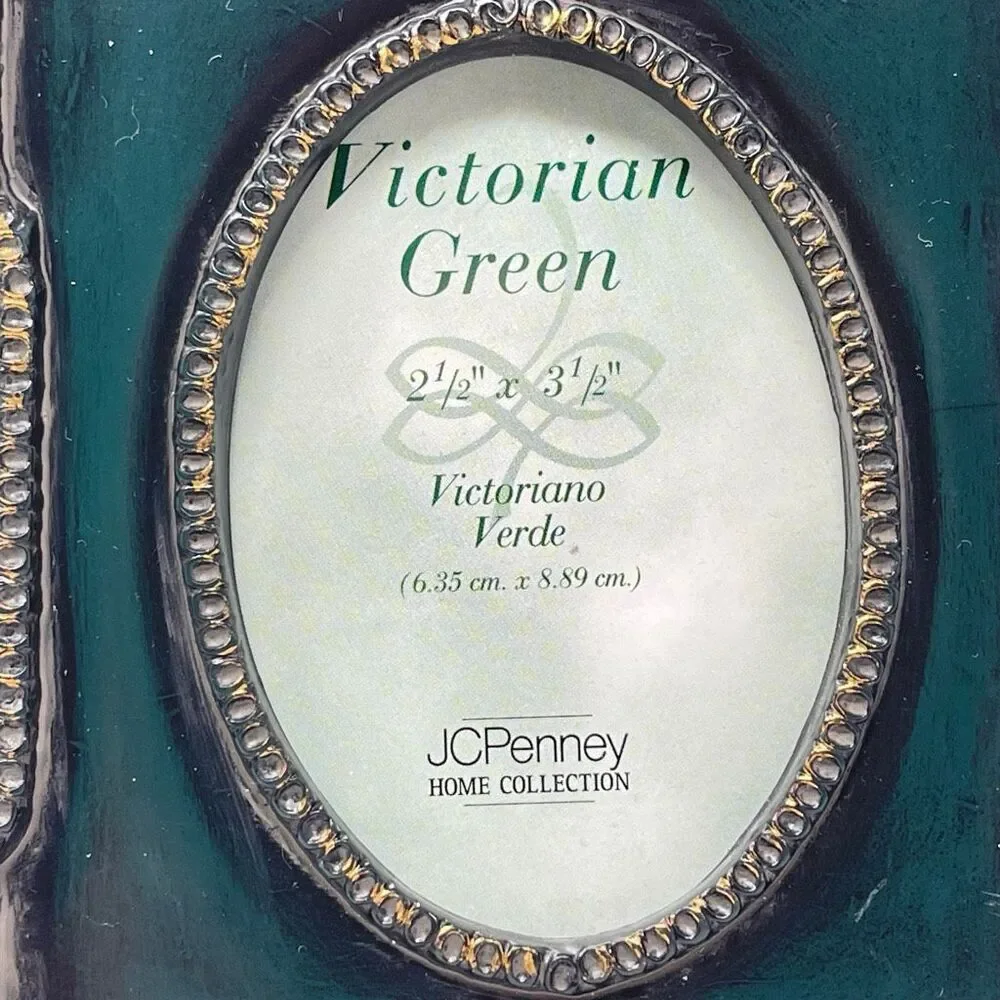 JCPenney Home Picture Frame Victorian Green Ornate Oval 2.5x3.5 Mini Frame
